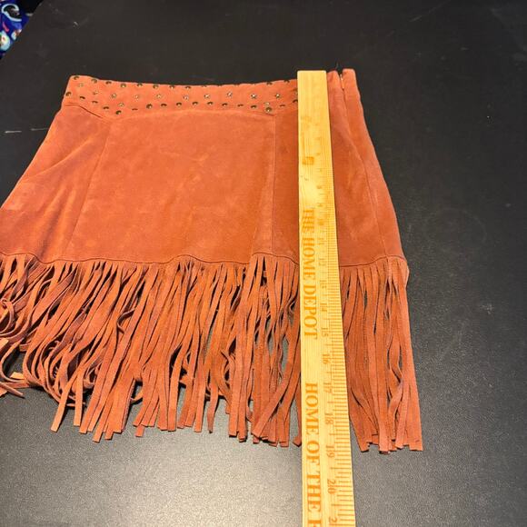 Idyllwind Fringe Mini Skirt S Brown Suede Look Studded Western Boho Cowgirl - Picture 5 of 7